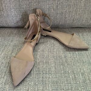 NEW ZARA D’Orsay Flat Sandals Size 39/8 gold details nude beiges